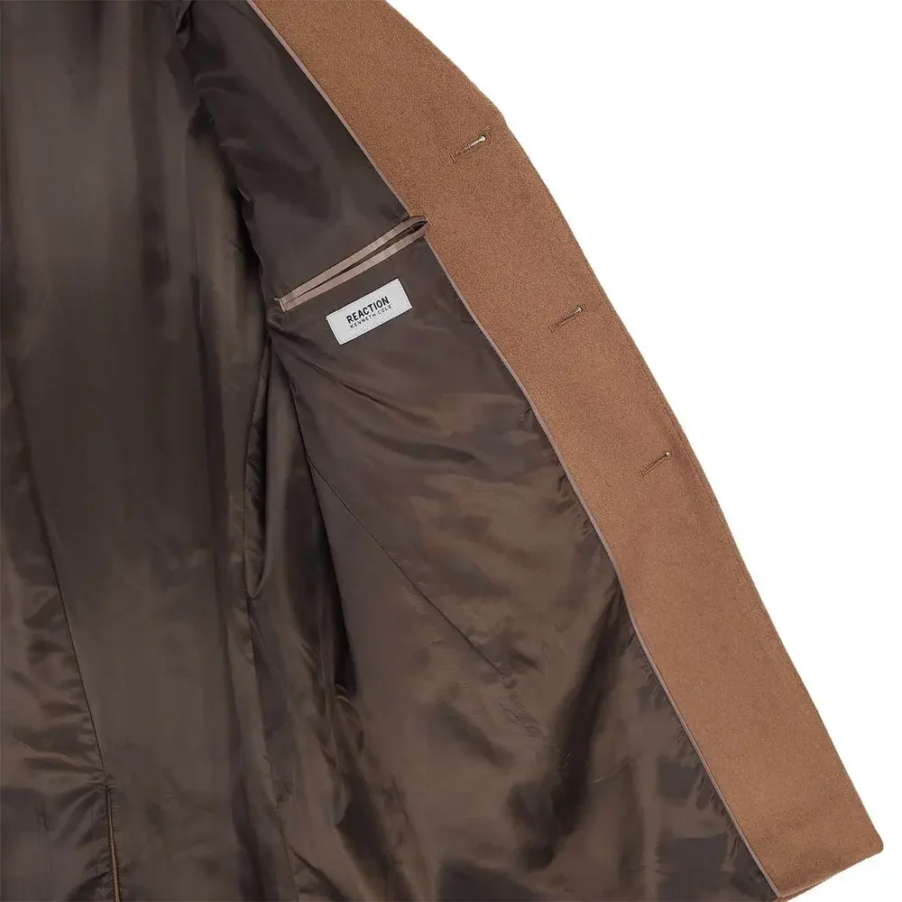 Kenneth Cole Reaction Mens Classic Fit Overcoat 46R Beige Camel Solid Wool Blend